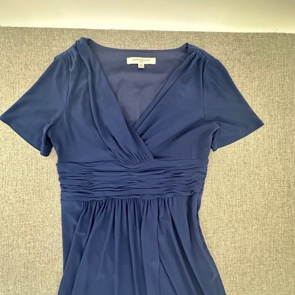 Evan Picone Dress Navy Blue Sz 8 V-Neck Short Sleeve Stretch Zipper Closure - Picture 3 of 15